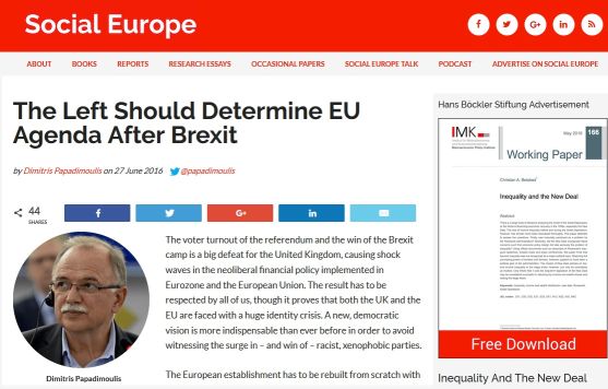 Δημήτρης Παπαδημούλης: Η Ευρωπαϊκή Ένωση χρειάζεται ένα νέο, δημοκρατικό όραμα – Η εμμονή στη μονομερή λιτότητα, τρέφει την άκρα δεξιά