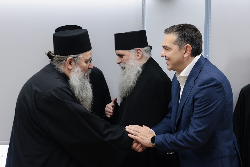 Συνάντηση του προέδρου του ΣΥΡΙΖΑ-ΠΣ, Α. Τσίπρα με τον Διοικητή του Αγίου Όρους Αθανάσιο Μαρτίνο και τον Υποδιοικητή Αρίστο Κασμίρογλου